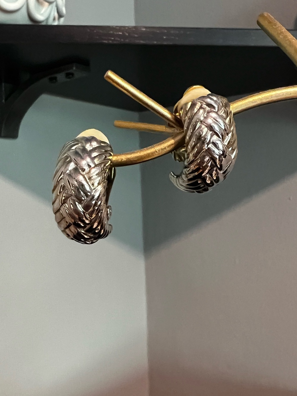 Vintage Clip On Silver Basketweave Braid Earrings